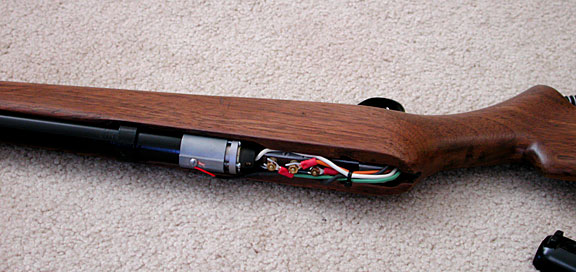 lamp cartridge, barrel, and wiring installed in gun